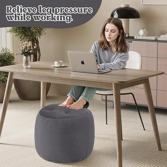 MeMoreCool Stuffed Round Pouf Ottoman Foot Rest, Floor Pouf Foot Stool - Image 5
