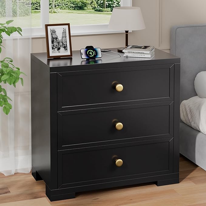 COWMOU Nightstand with Drawers 3 Drawer Night Stand with Charging Station - Image 2