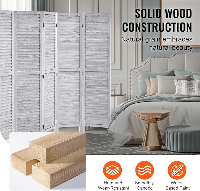 VEVOR Wood Room Divider, 6 Panel Wood Folding Privacy Screen, 66.9 Inches Tall - Image 5