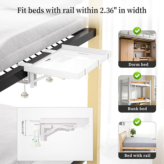 Foldable Bedside Shelf, Metal Clip-On Bed Tray Table - Image 4