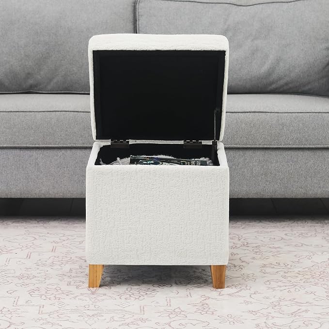Adeco 18 Inch High Faux Fur White Cube Ottoman Storage, 3D Embossed Velvet - Image 9