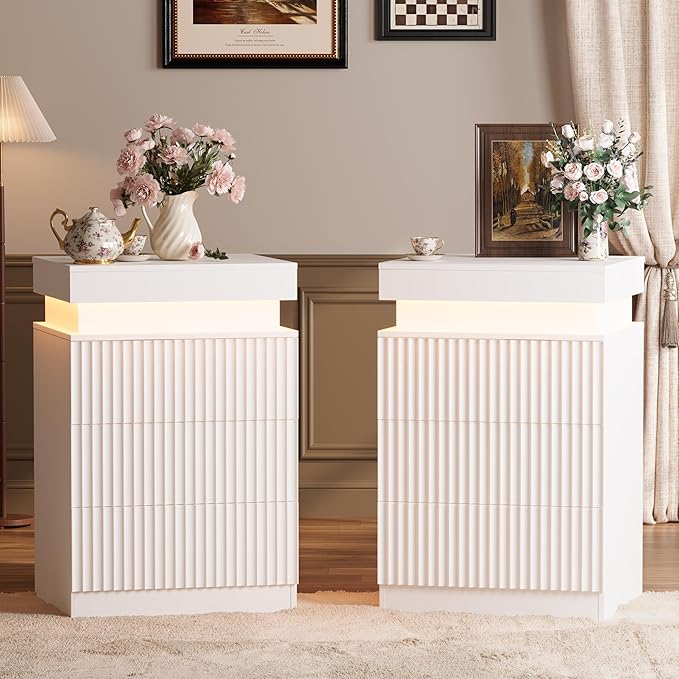 Nightstand Set of 2 for Bedroom, LED Nightstand by BOXACTION