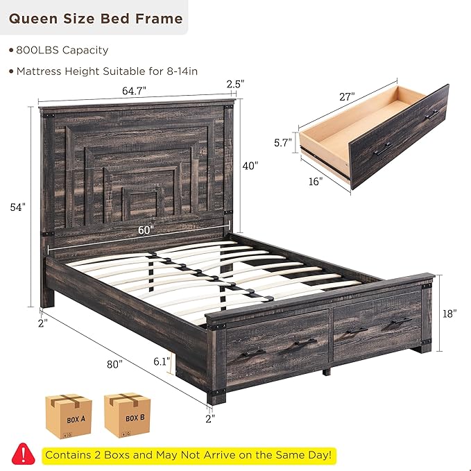 T4TREAM Farmhouse Queen Size Bed Frame - Image 2