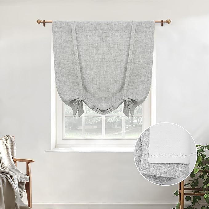 DriftAway Double Layer Linen Blackout Tie Up Curtains Thermal Insulated Fully by DriftAway