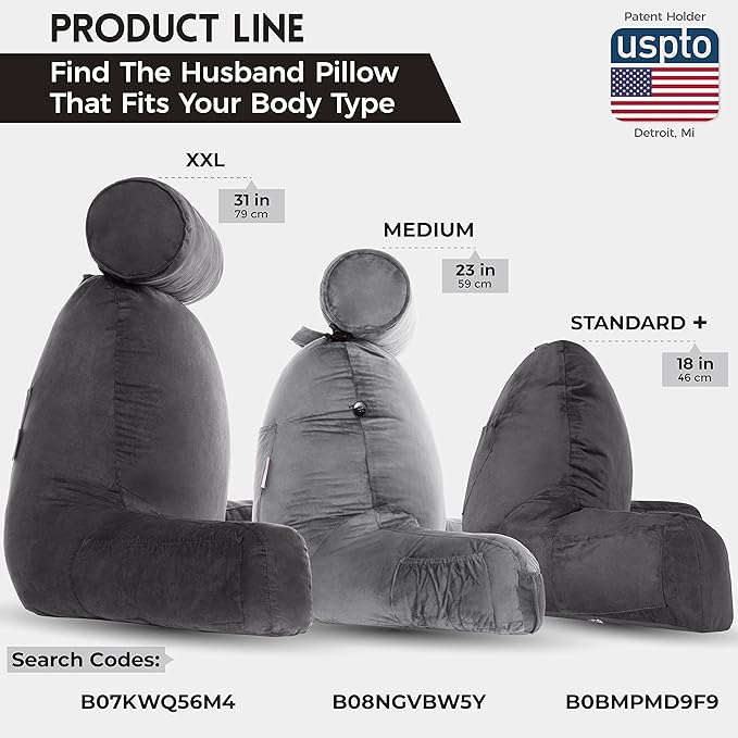 Husband Pillow Medium Aspen Edition Iron Grey, Sit Up Reading & Bed Rest - Image 3