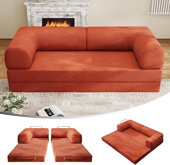5-in-1 Folding Convertible Sofa Bed, 78 Inch Oversized Corduroy Upholstered by Selyteramy