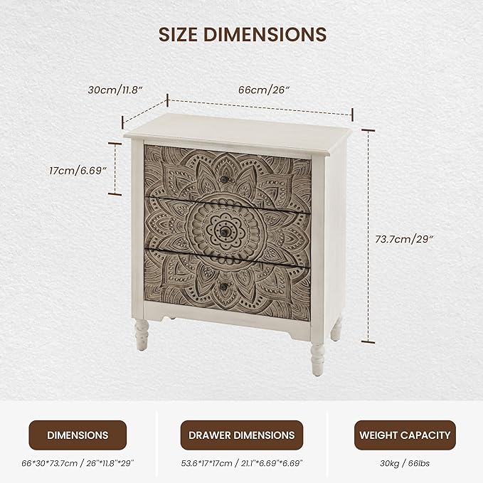 COSIEST 3 Drawers Nightstand, Accent Dresser, Bedside Table, Bedroom Furniture - Image 2