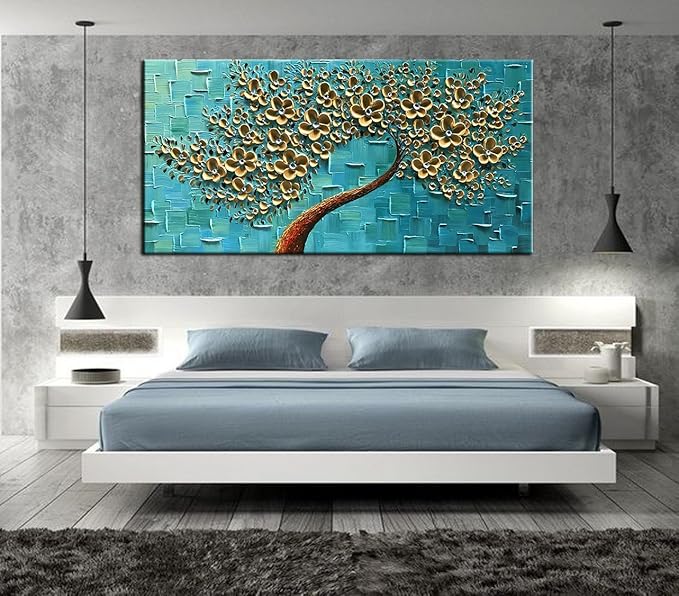 YaSheng Art - Handmade Golden Flowers Artwork Oil Painting On Canvas Texture - Image 4