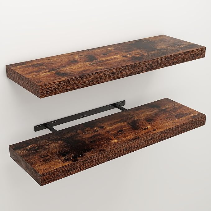 Floating Shelves for Wall, 9.3" Deep Wall Mounted Rustic Wood Shelves for - Image 3
