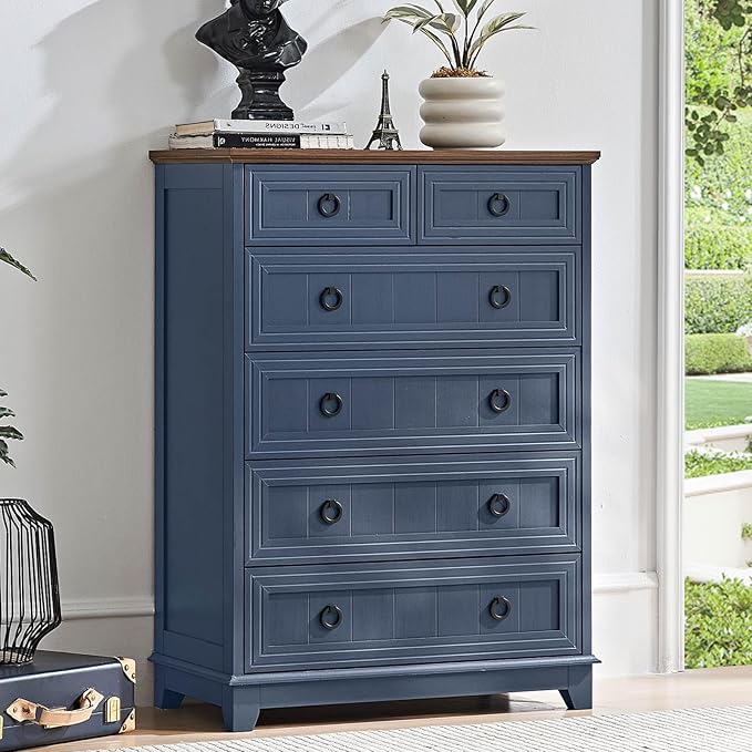 Farmhouse 6 Drawer Dresser for Bedroom, Rustic Wood Dresser by Joaxswe