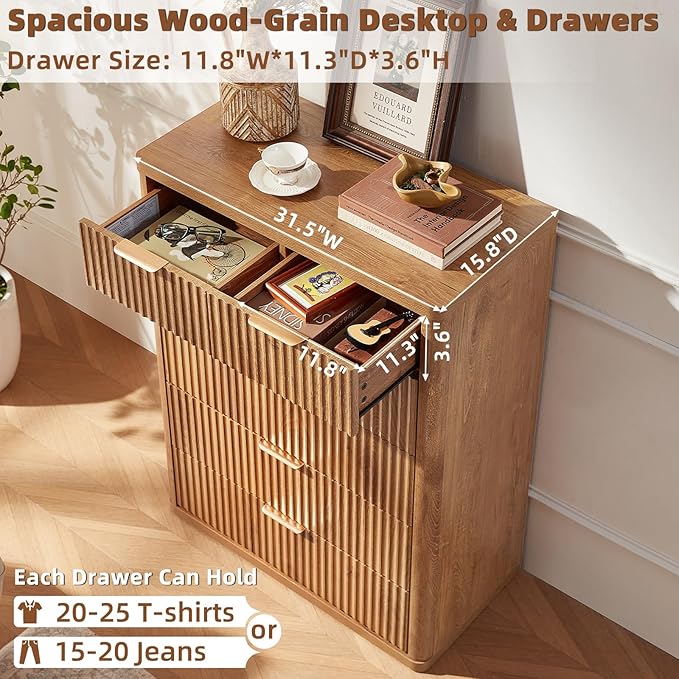 LEYAOYAO 42" Tall Fluted Dresser and 3 Drawers 23" Nightstand Set of 2 - Image 5