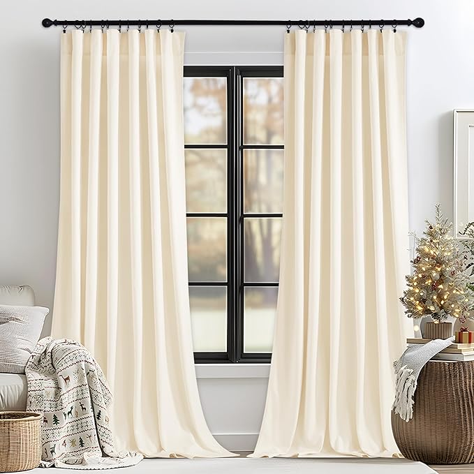 StangH Ivory White Bedroom Curtains 92 inches Long Soft Velvet Rod Pocket Light by StangH
