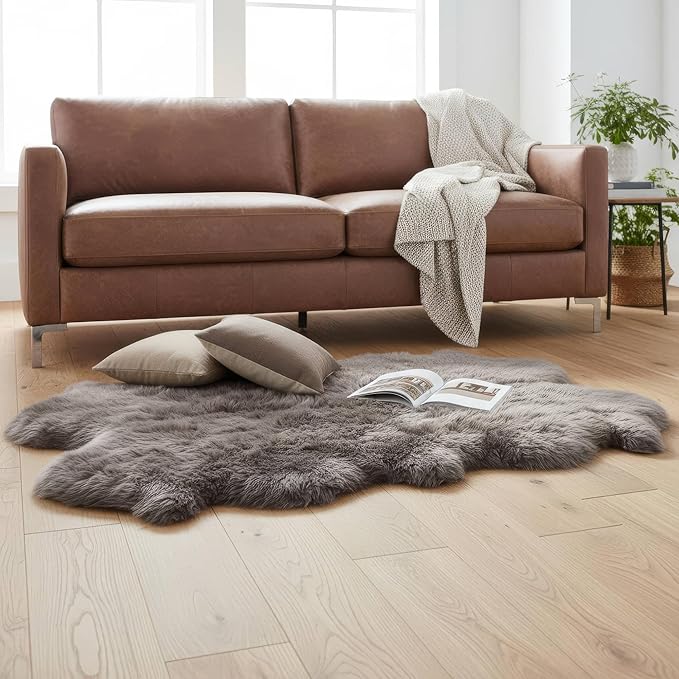 Premium Gray Sheepskin Rug Genuine Quad 4x6ft Pelt Fluffy Fur Rug by SuperAreaRugs