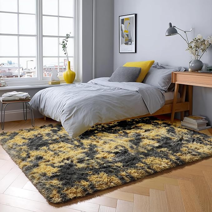 PAGISOFE Black and Yellow Fluffy Shag Area Rugs - Image 8