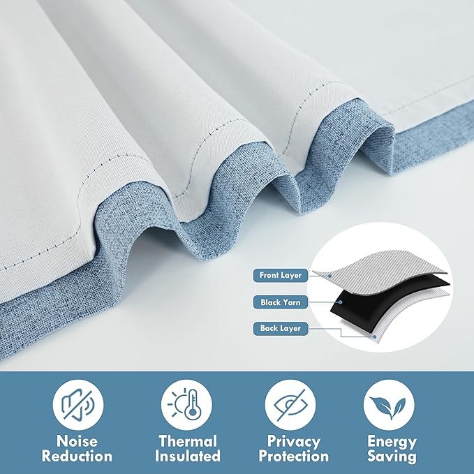 DriftAway Double Layer Linen Blackout Tie Up Curtains Thermal Insulated Fully - Image 5