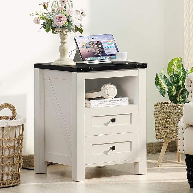 Joaxswe Nightstand with Charging Station and USB Port, Farmhouse Side End Table - Image 3