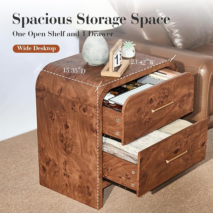 Night Stand 2-Drawer Nightstand 24" H Metal Handle Modern Sturdy Bedside Table - Image 7