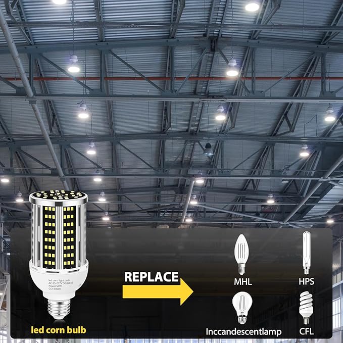 50W LED Corn Light Bulb, 5000K Commercial Grade Daylight E26/E39 6500LM Medium - Image 4