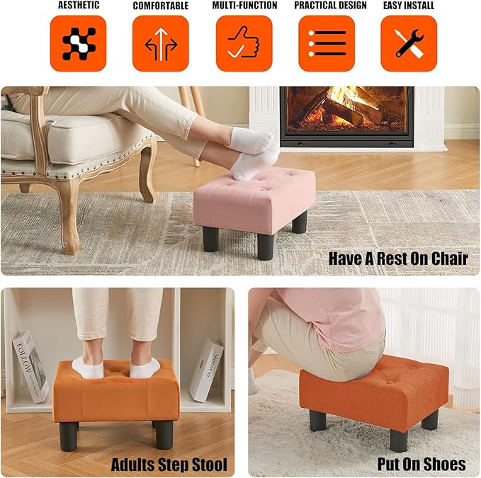 BRIAN & DANY Small Foot Stool, Linen Foot Stools - Image 6