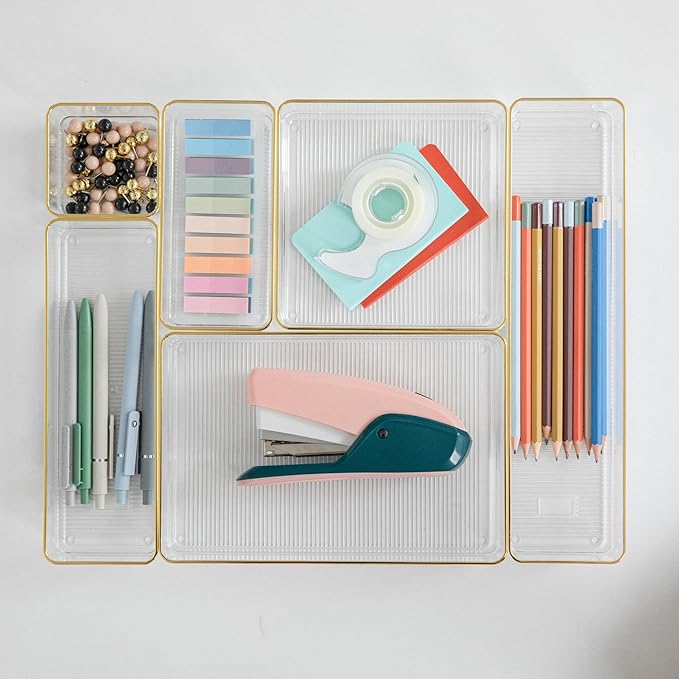 Martha Stewart Kerry Plastic Stackable Office Desk Drawer Organizers, - Image 3
