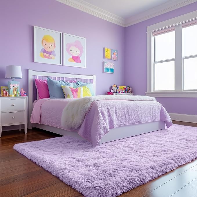 PAGISOFE Fluffy Soft Purple Rug 4' x 6' Rug, Shaggy Rugs - Image 5