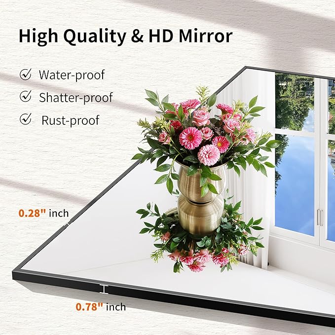 Black Bathroom Mirror for Wall, 24x32 Inch Rectangle Mirror - Image 4