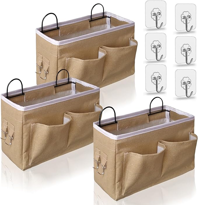 Kanrichu 3pcs Middle Wall Hanging Organizer Bag, Linen Fabric Door Hanging by KANRICHU