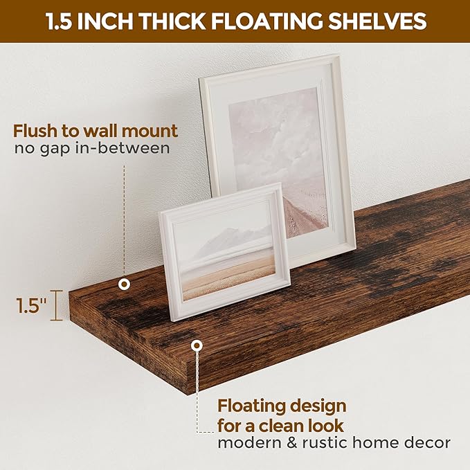 Floating Shelves for Wall, 36 x 9.3 Large Floating Shelf Wall Mounted Set of 2 - Image 5
