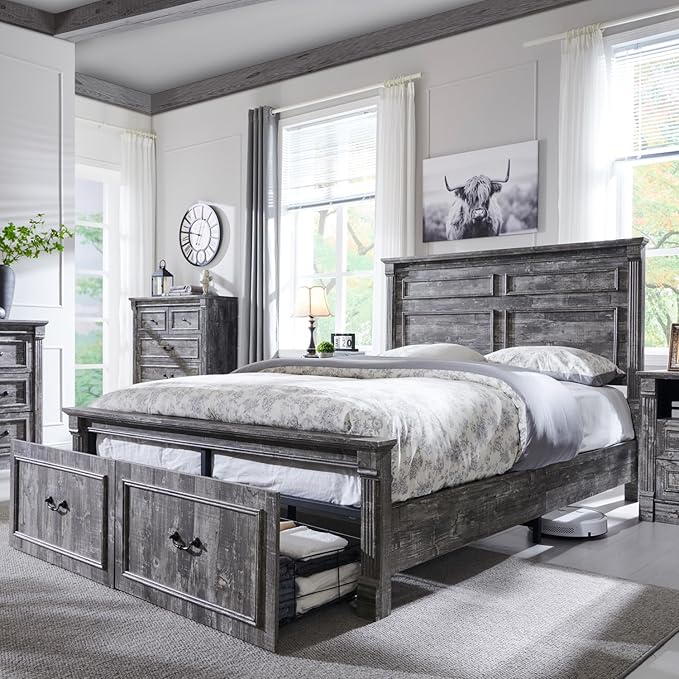 Farmhouse Queen Size Bed Frame by AITJUNZ