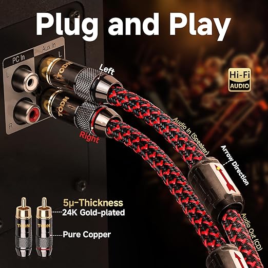 TODN Shielded RCA Audio Cables Audiophile Male to Male OFC RCA Stereo Cable - Image 6