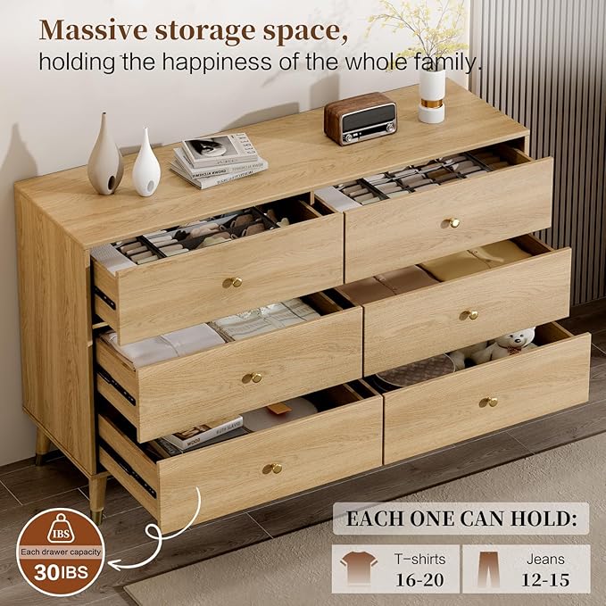 6 Drawer Dresser, Wooden Bedroom Drawer Dresser - Image 3