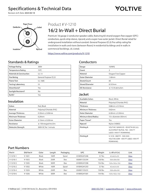 Voltive 16/2 Speaker Wire, in-Wall CL3 & Direct Burial, 250ft - Image 6