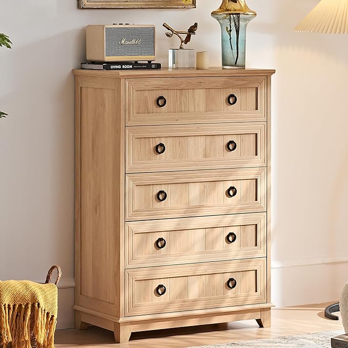 Farmhouse 5 Drawer Dresser for Bedroom, Rustic Wood Dresser by Joaxswe