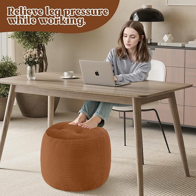 MeMoreCool Stuffed Round Pouf Ottoman Foot Rest, Floor Pouf Foot Stool - Image 6