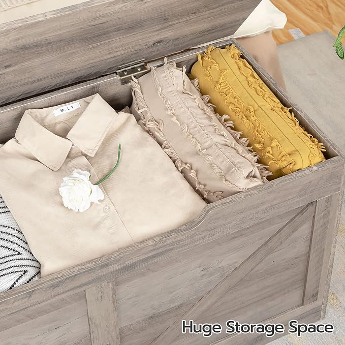 HOOBRO Storage Bench, 29.5” Retro Wooden Storage Chest - Image 3
