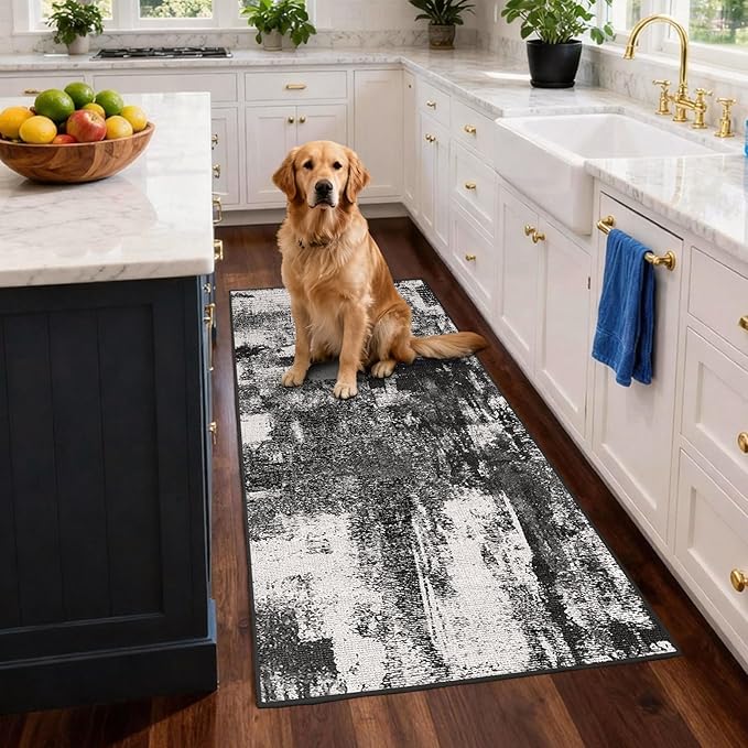 3x8 Hallway Washable Runner Rug: Extra Long Kitchen Runner Non Slip Abstract - Image 3
