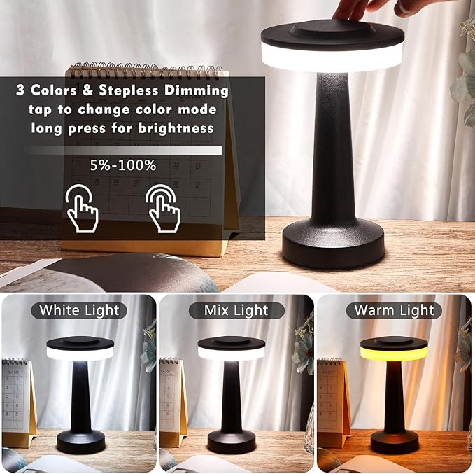 VIHOSE Cordless Table Lamps LED Portable Rechargeable Table Lamp - Image 4