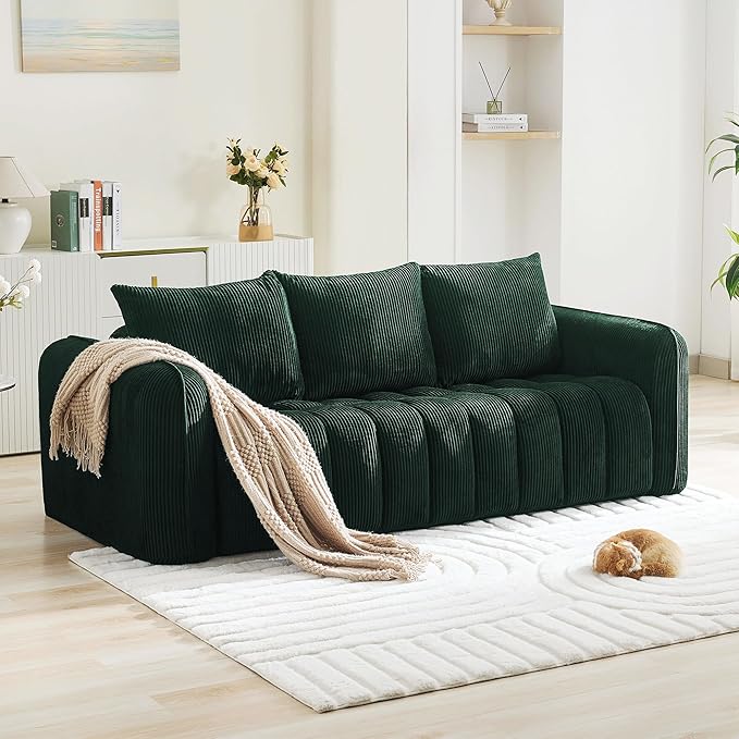 Corduroy Boneless Living Room Sets, Modern Upholstered 3 Seater Sofa - Image 7