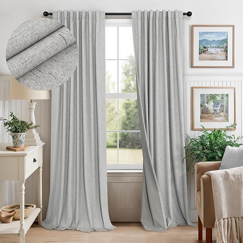 102 Inch Long Curtains Blackout Linen Cotton Textured Black Out Curtains Energy by Pitalk