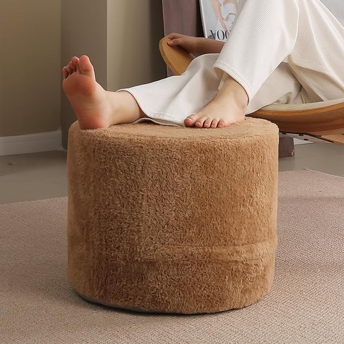 Tiita Pouf Ottoman and Foot Rest, Round Foam Stuffed Floor Pouf by TiitaHome