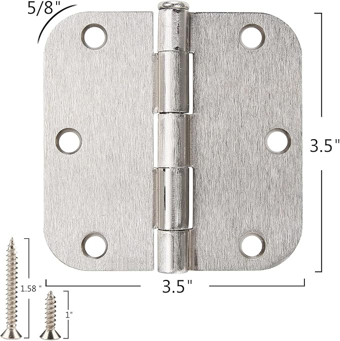 36 Pack Rounded Brushed Nickel Door Hinges 3.5 Inch x 3 ½" 5/8" Radius 3 1/2" - Image 2