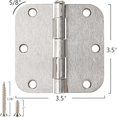 18 Pack Interior Satin Nickel Door Hinges Brushed 3.5 Inch x 1/2" Rounded 5/8 - Image 2