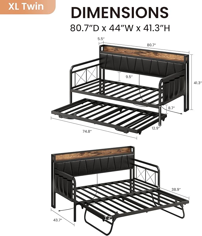 LIKIMIO Daybed with Trundle Bed, Twin XL Bed Frame with Storage Headboard and - Image 2