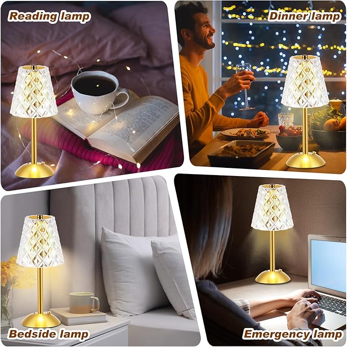 Liliful 1 Pcs Cordless Table Lamp Rechargeable Touch LED Small Gold Portable - Image 6