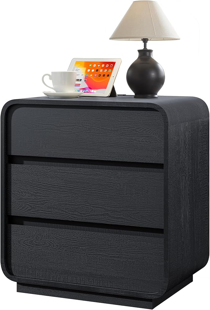 Black Night Stand with Charging Station, Modern End Table Dresser with 3 by StandifurnoFurniture