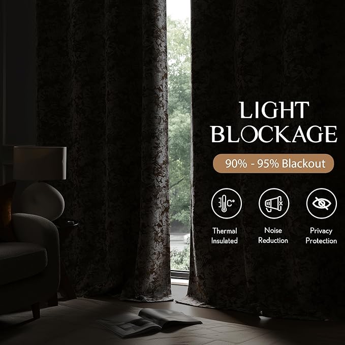 Beauoop Brown Floral Jacquard Blackout Curtains 84 Inches Long 2 Panels - Image 3