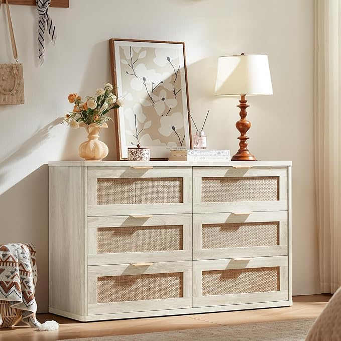 LEYAOYAO Rattan Dresser and Nightstand Set of 3, Boho Wood Dresser - Image 2