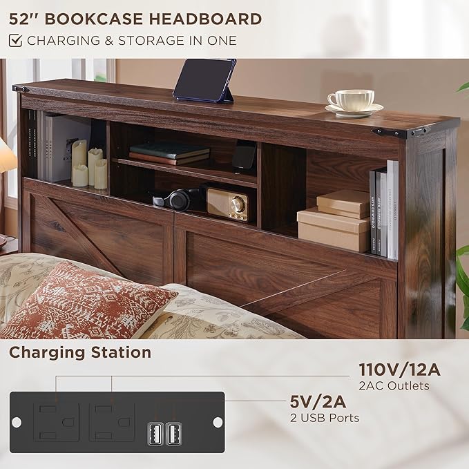 ACCOHOHO King Bed Frame with 52" Tall Headboard and 4 Drawers, LED Light - Image 4