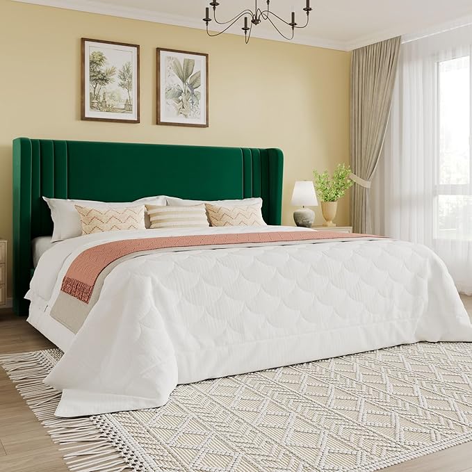 SHA CERLIN King Size Velvet Upholstered Platform Bed Frame by SHACERLIN