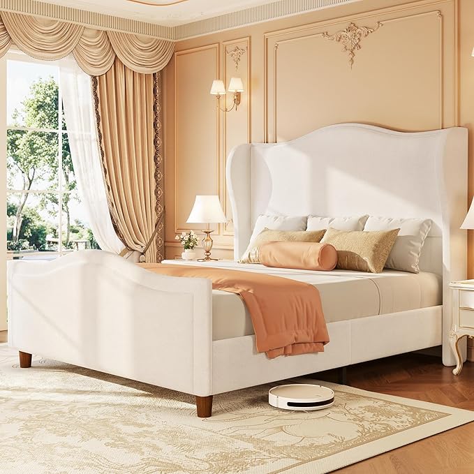 koorlian King Size Bed Frame Chenille Fully Upholstered Bed - Image 8
